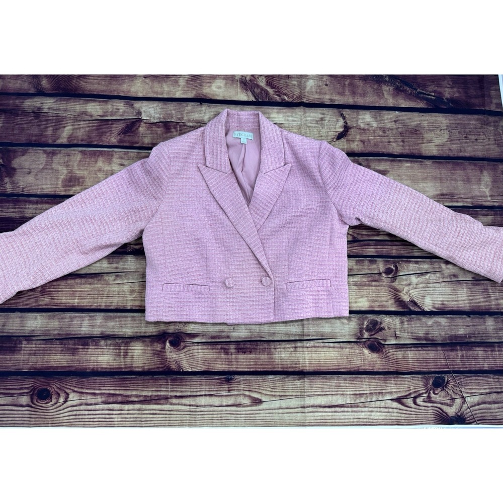 RYEGRASS Women's Pink Blazer Button Front Long Sleeve Short Lined Pockets 18